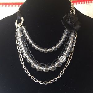 NY Necklace Layered Multistrand Chain Bead Ribbon